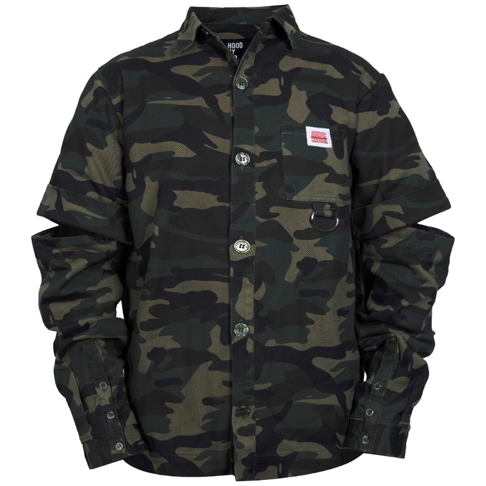 ●HOODHOOD● HOOD APPLIQUE STRINGBACK CAMO HDBE01AC04-1 UNISEX NEW H 3D CAMO 1/4 ZIP HOODED ANORAK JACKET - BLACKOPS